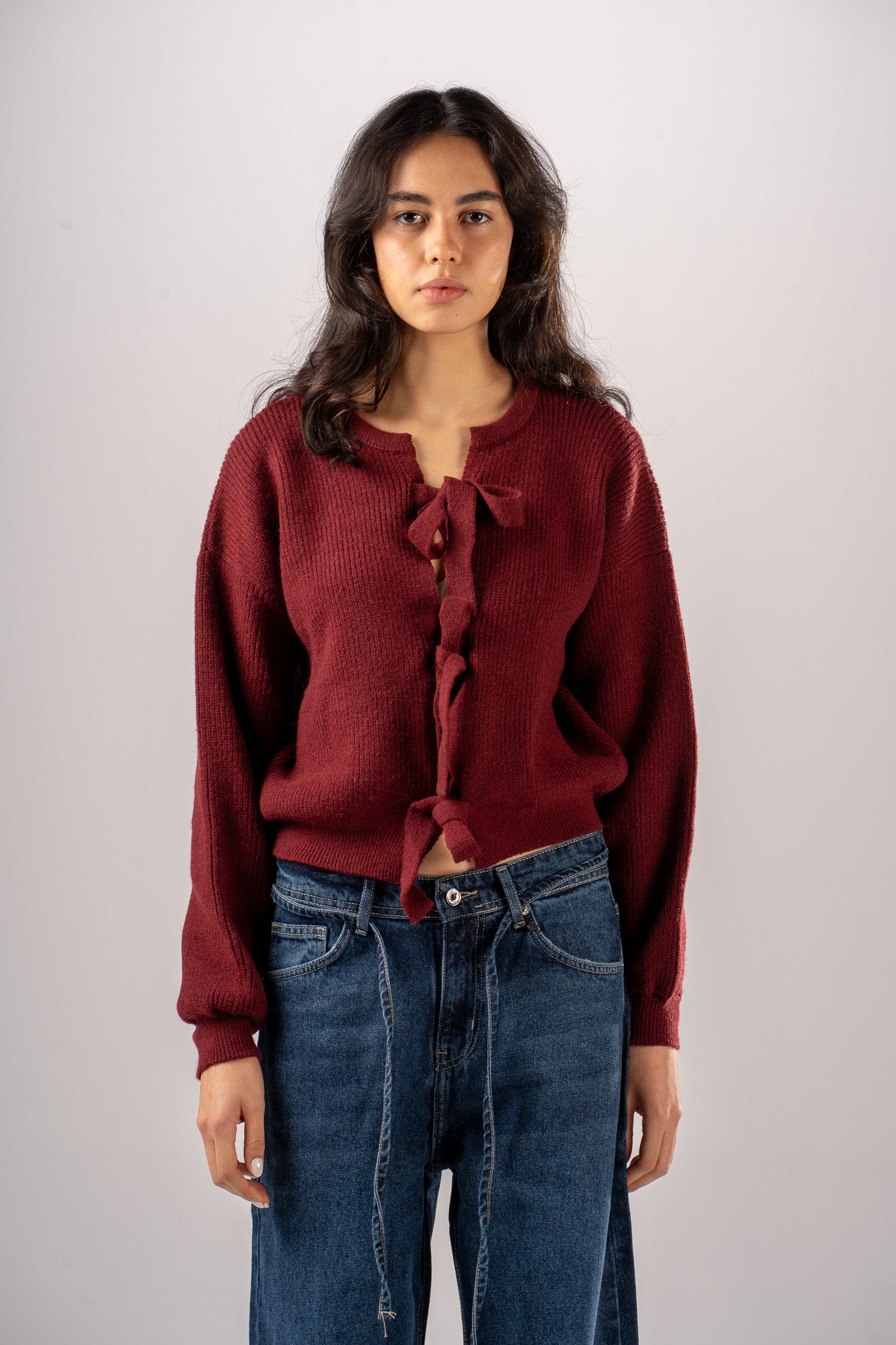 Burgundy Bow Cardigan